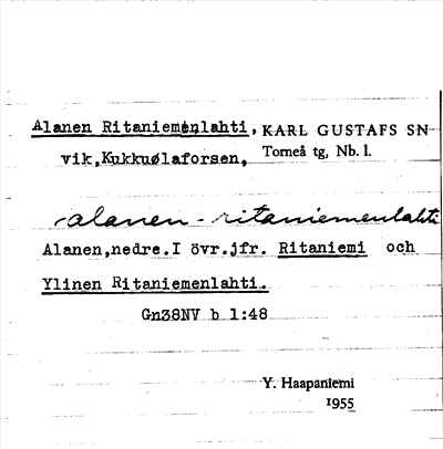 Bild på arkivkortet för arkivposten Alanen Ritaniemenlahti