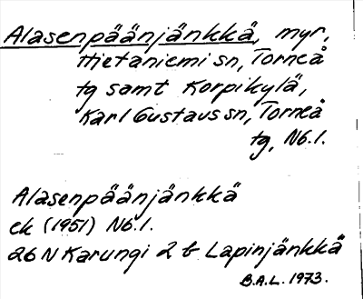 Bild på arkivkortet för arkivposten Alasenpäänjänkkä