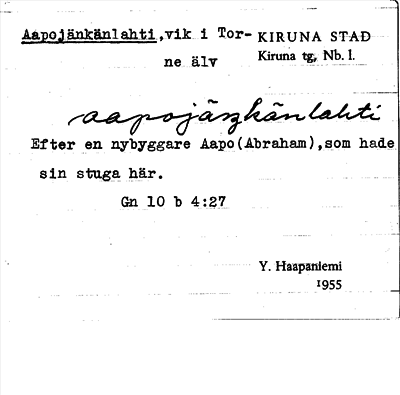 Bild på arkivkortet för arkivposten Aapojänkänlahti