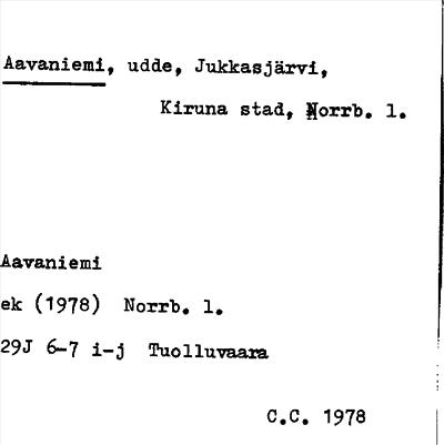 Bild på arkivkortet för arkivposten Aavaniemi