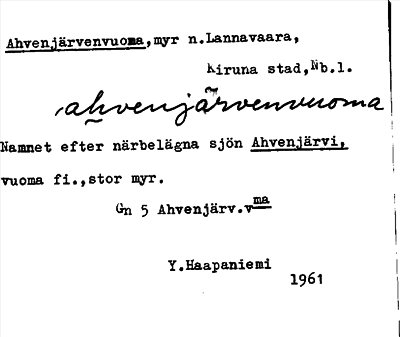 Bild på arkivkortet för arkivposten Ahvenjärvenvuoma