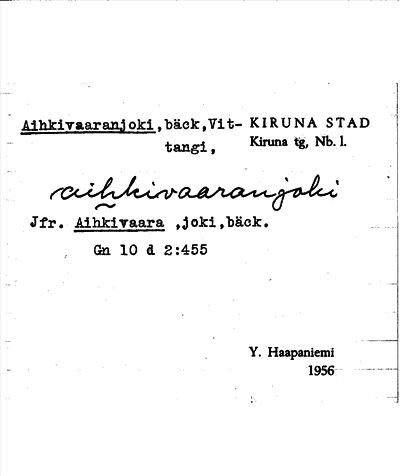 Bild på arkivkortet för arkivposten Aihkivaaranjoki