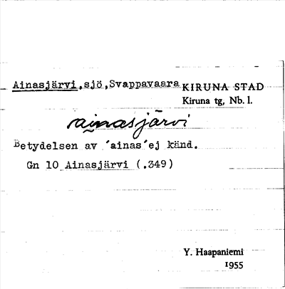 Bild på arkivkortet för arkivposten Ainasjärvi