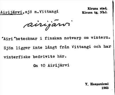 Bild på arkivkortet för arkivposten Airijärvi