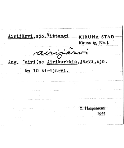 Bild på arkivkortet för arkivposten Airijärvi