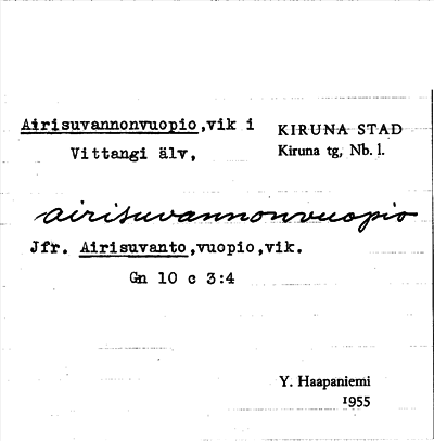 Bild på arkivkortet för arkivposten Airisuvannonvuopio