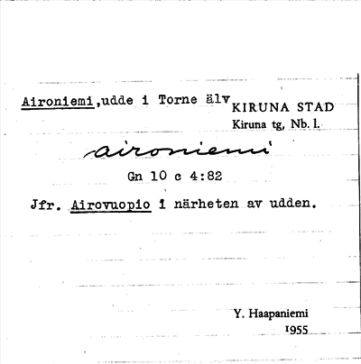 Bild på arkivkortet för arkivposten Aironiemi