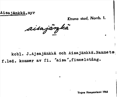 Bild på arkivkortet för arkivposten Aisajänkkä