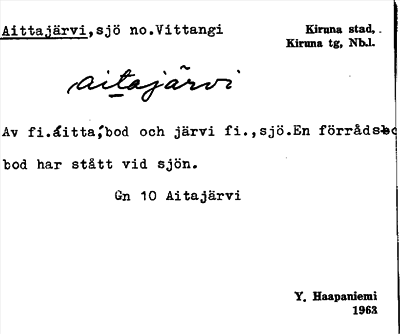 Bild på arkivkortet för arkivposten Aittajärvi