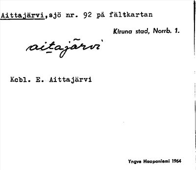 Bild på arkivkortet för arkivposten Aittajärvi