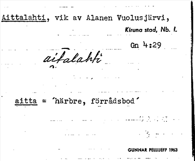 Bild på arkivkortet för arkivposten Aittalahti