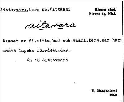 Bild på arkivkortet för arkivposten Aittavaara