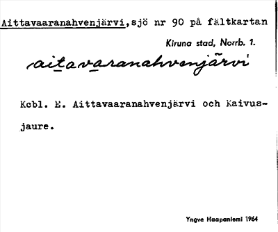 Bild på arkivkortet för arkivposten Aittavaaranahvenjärvi