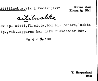 Bild på arkivkortet för arkivposten Aittiluokta