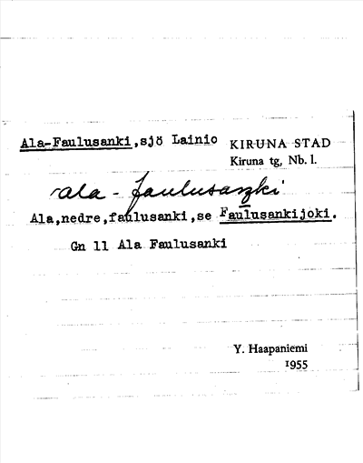Bild på arkivkortet för arkivposten Ala-Faulusanki