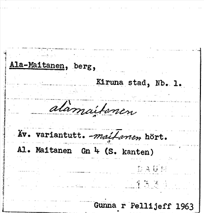 Bild på arkivkortet för arkivposten Ala-Maitanen