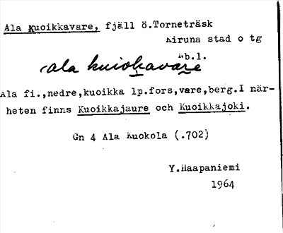 Bild på arkivkortet för arkivposten Ala Kuoikkavare