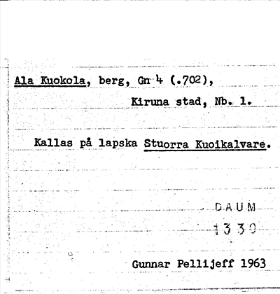 Bild på arkivkortet för arkivposten Ala Kuokola