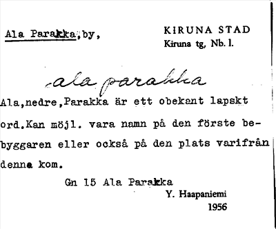 Bild på arkivkortet för arkivposten Ala Parakka