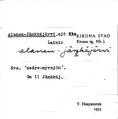 Bild på arkivkortet för arkivposten Alanen-Jänkkäjärvi