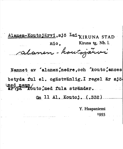 Bild på arkivkortet för arkivposten Alanen-Koutojärvi