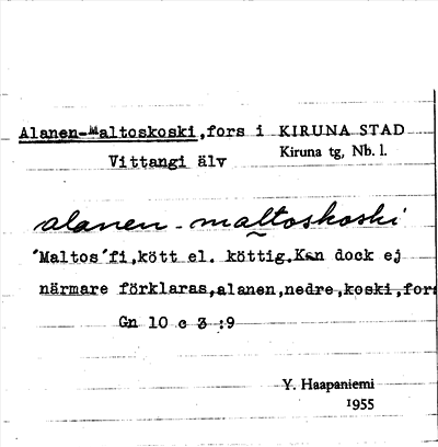Bild på arkivkortet för arkivposten Alanen-Maltoskoski