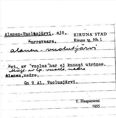 Bild på arkivkortet för arkivposten Alanen-Vuolusjärvi
