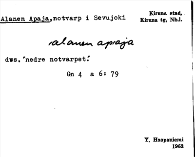 Bild på arkivkortet för arkivposten Alanen Apaja