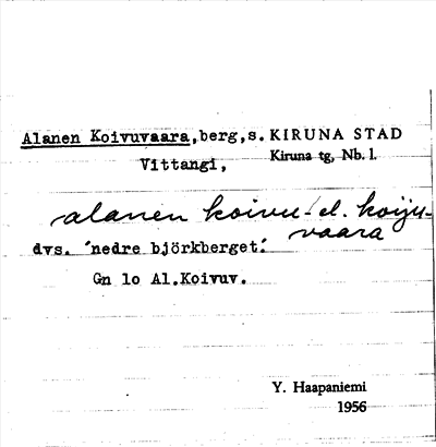 Bild på arkivkortet för arkivposten Alanen Koivuvaara