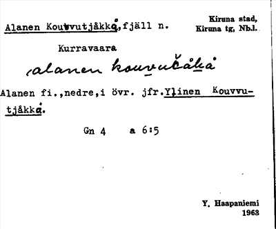 Bild på arkivkortet för arkivposten Alanen Kouvvuttjåkkå