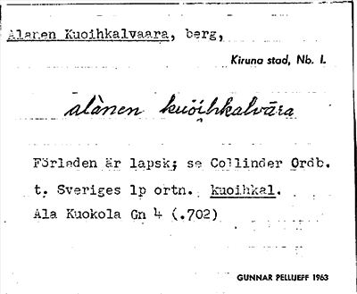 Bild på arkivkortet för arkivposten Alanen Kuoihkalvaara