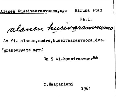 Bild på arkivkortet för arkivposten Alanen Kuusivaaranvuoma