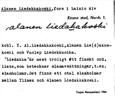 Bild på arkivkortet för arkivposten Alanen Liedakkakoski