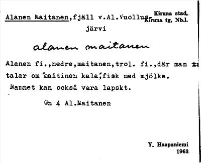 Bild på arkivkortet för arkivposten Alanen Maitanen