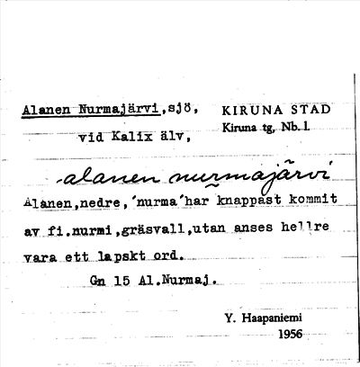 Bild på arkivkortet för arkivposten Alanen Nurmajärvi