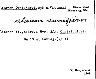 Bild på arkivkortet för arkivposten Alanen Ounisjärvi