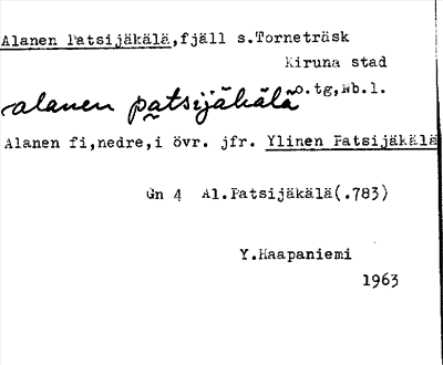 Bild på arkivkortet för arkivposten Alanen Patsijäkälä