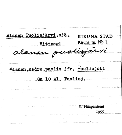 Bild på arkivkortet för arkivposten Alanen Puolisjärvi