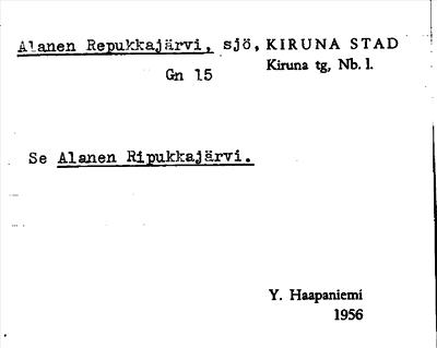 Bild på arkivkortet för arkivposten Alanen Repukkajärvi, se Alanen Ripukkajärvi