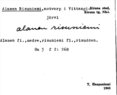 Bild på arkivkortet för arkivposten Alanen Risuniemi