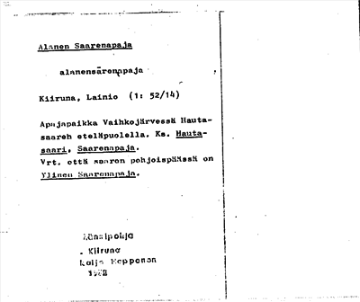 Bild på arkivkortet för arkivposten Alanen Saarenapaja