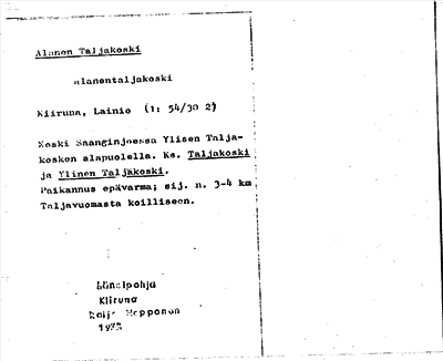 Bild på arkivkortet för arkivposten Alanen Taljakoski