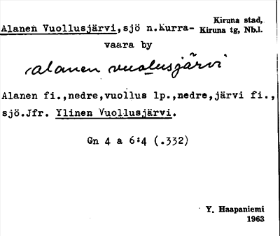 Bild på arkivkortet för arkivposten Alanen Vuollusjärvi