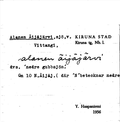 Bild på arkivkortet för arkivposten Alanen Äijäjärvi