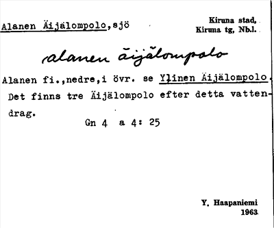 Bild på arkivkortet för arkivposten Alanen Äijälompolo
