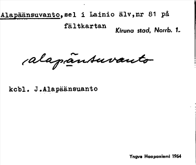 Bild på arkivkortet för arkivposten Alapäänsuvanto