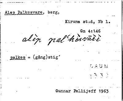 Bild på arkivkortet för arkivposten Alep Palkesvare