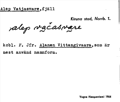 Bild på arkivkortet för arkivposten Alep Vatjasvare