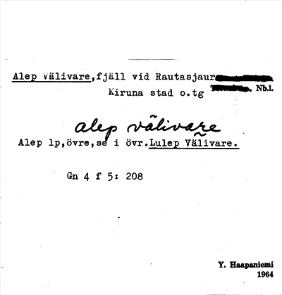 Bild på arkivkortet för arkivposten Alep Välivare