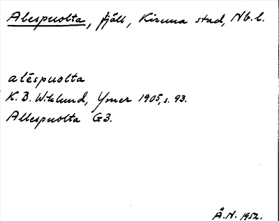 Bild på arkivkortet för arkivposten Alespuolta